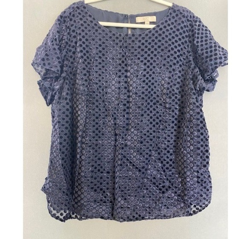 Loft‎ Plus Navy Blue Velvet Polka Dot Burnout Sheer Flutter Sleeve Top Size 20